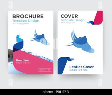 shoes with wings brochure flyer design template with abstract photo background, minimalist trend business corporate roll up or annual report Stock Vector