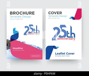 25th anniversary brochure flyer design template with abstract photo background, minimalist trend business corporate roll up or annual report Stock Vector