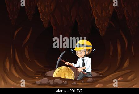 An Office Worker Mining Coin illustration Stock Vector