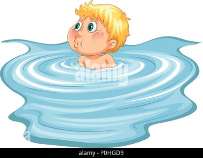 Illustration of a boy swimming at the river Stock Vector Art ...