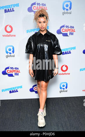 Raye on the red carpet of the media run at Capital's Summertime Ball with Vodafone at Wembley Stadium, London. Stock Photo