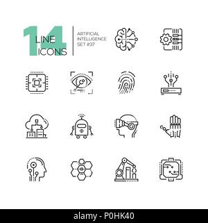 Artificial intelligence - set of line design style icons Stock Vector