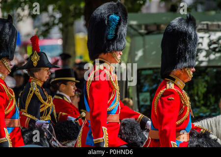 London, UK, 9 June 2018. Prince Charles and Prince William with Princess Anne and Prince Andrew - The Queen’s Birthday Parade, more popularly known as Trooping the Colour. The Coldstream Guards Troop Their Colour., Credit: Guy Bell/Alamy Live News Stock Photo