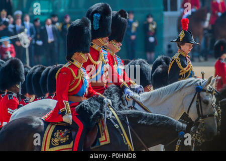 London, UK, 9 June 2018. Prince Charles and Prince William with Princess Anne and Prince Andrew - The Queen’s Birthday Parade, more popularly known as Trooping the Colour. The Coldstream Guards Troop Their Colour., Credit: Guy Bell/Alamy Live News Stock Photo