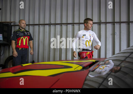 Brooklyn, Michigan, USA. 8th June, 2018. Jamie McMurray (1) gets ready to practice for the FireKeepers Casino 400 at Michigan International Speedway in Brooklyn, Michigan. Credit: Stephen A. Arce/ASP/ZUMA Wire/Alamy Live News Stock Photo