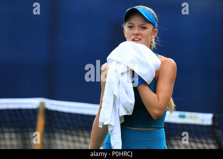 Nottingham Tennis Centre, Nottingham, UK. 9th June, 2018. Katie Swan of Great Britain is seen during her victory in her Women's Singles Qualifying match against Abigail Tere-Apisah of Papua New Guinea Credit: Action Plus Sports/Alamy Live News Stock Photo