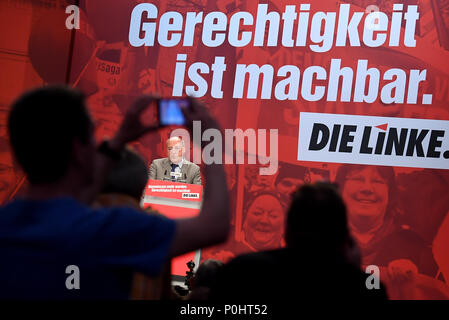 09 June 2018, Germany, Leipzig: Gregor Gysi, head of the European Left, speaks at the national party conference of Germany's The Left party. Photo: Britta Pedersen/dpa Stock Photo