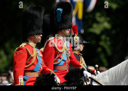 London, Duke of Cambridge depart from Buckingham Palace during the Trooping the Colour ceremony to mark Queen Elizabeth II's 92nd birthday in London. 9th June, 2018. Prince Charles, Prince of Wales (L) and Prince William, Duke of Cambridge depart from Buckingham Palace during the Trooping the Colour ceremony to mark Queen Elizabeth II's 92nd birthday in London, Britain on June 9, 2018. Credit: Tim Ireland/Xinhua/Alamy Live News Stock Photo