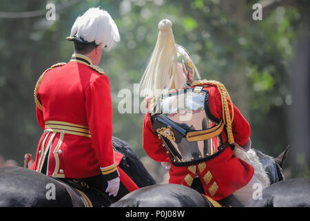 London, UK. 9th June 2018. Retired Chief of the Defence Staff, Field Marshal Lord Guthrie, 79, who began his military career in 1959 with the Welsh Guards, appears unwell as he passes Clarence House during the procession along The Mall at Trooping the Colour, The Queens Birthday Parade. London. Credit: amanda rose/Alamy Live News Stock Photo