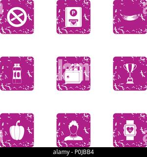 Stop life icons set, grunge style Stock Vector