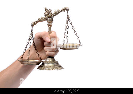 Holding Decorative Scales of Justice,  isolated, law and justice concept Stock Photo