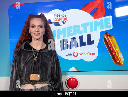 Jess Glynne the on air studio during Capital's Summertime Ball with Vodafone at Wembley Stadium, London. Stock Photo