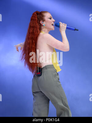 Jess Glynne on stage during Capital's Summertime Ball with Vodafone at Wembley Stadium, London. Stock Photo