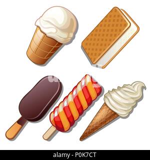 Set of ice cream isolated on white background. Vector cartoon close-up illustration. Stock Vector