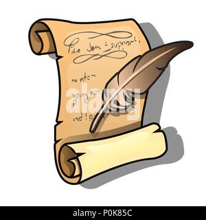 A rolled sheet of vintage paper with a handwritten message. Vector illustration. Stock Vector