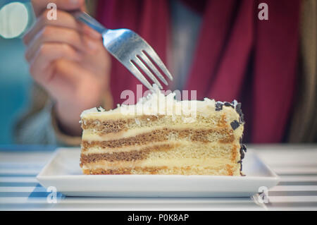 Eating A Cake With Fork Stock Photo