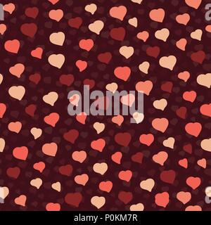 Lovely hand-drawn hearts background in warm colors. For decoration or wrapping. Stock Vector