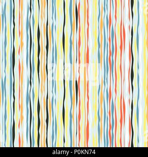 Colorful wavy texture. Seamless pattern. Abstract. Yellow, orange and blue waves. Simple vertical texture. For decoration, wallpaper or pattern fills. Stock Vector