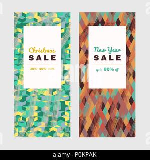 Christmas offer. Shopping sale design. Copy space. New Year offer. Colorful banner set. Abstract texture. Discount flyer design. Frame, leaflet or web Stock Vector