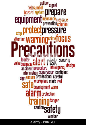 Precautions, word cloud concept on black background Stock Photo - Alamy