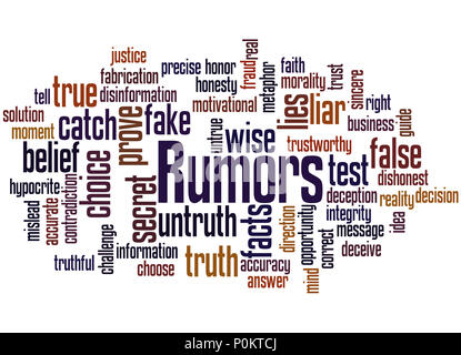 Rumors, word cloud concept on white background. Stock Photo