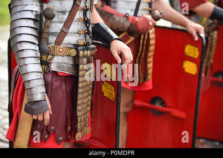 Reenactment detail with roman soldiers uniforms Stock Photo