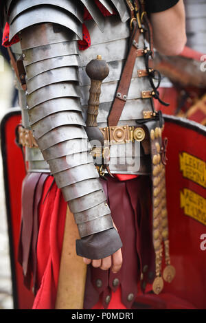 Reenactment detail with roman soldiers uniforms Stock Photo