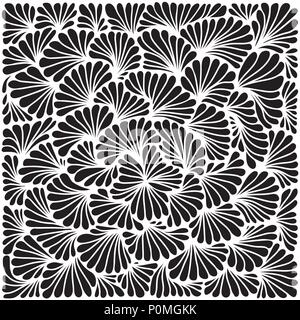 Vector abstract monochromatic pattern. Black leafs on white background. Stock Vector