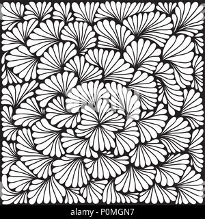 Vector abstract monochromatic pattern. White leafs on black background. Stock Vector