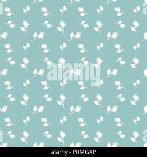 Roses seamless vector geometric monochromatic background - pattern for continuous replicate on turquoise background. Stock Vector