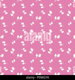 Roses seamless vector geometric monochromatic background - pattern for continuous replicate on pink background. Stock Vector