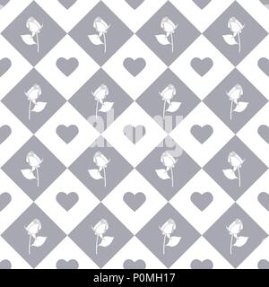 Roses seamless vector geometric monochromatic background - pattern for continuous replicate on grey background. Stock Vector