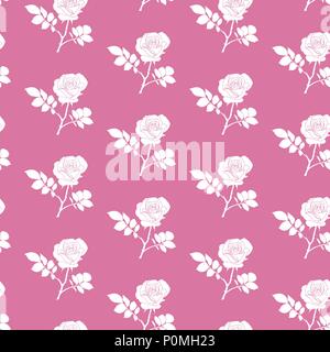 Roses seamless vector pink monochromatic geometric background - pattern for continuous replicate Stock Vector