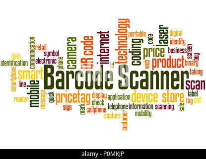 Barcode scanner word cloud concept on white background. Stock Photo