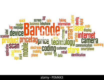 Barcode word cloud concept on white background. Stock Photo