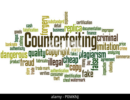 Counterfeiting word cloud concept on white background. Stock Photo