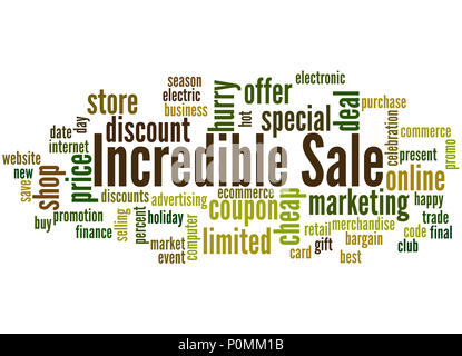 Incredible sale word cloud concept on white background. Stock Photo