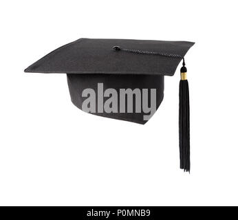 Black square graduate hat (academic hat) with a tassel isolated on white background Stock Photo
