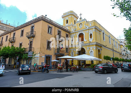 The church or Chiesa di Maria del Carmine photographed from Piazza Tasso, a central place and square in the middle Sorrento, Italy, Stock Photo