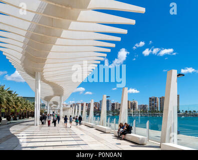 Malaga, Spain. Paseo del Muelle Uno on the seafront in the port area, Malaga, Costa del Sol, Andalucia, Spain Stock Photo