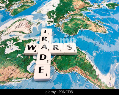 representation of world trade war initiated by United States of America import tariffs on steel and aluminium Stock Photo