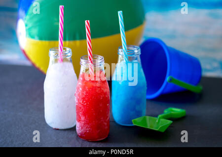 frozen red white and blue drinks for kids, a fun drink for summer parties Stock Photo