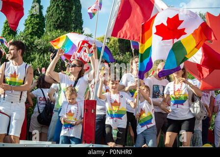 Rome, Lazio, Italy, A group of Canadians at gay pride in Rome during the parade.  Editorial use only. Stock Photo