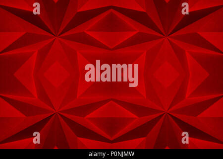 Red origami Christmas holiday abstract background wallpaper. 100% red; no green, no blue. Stock Photo