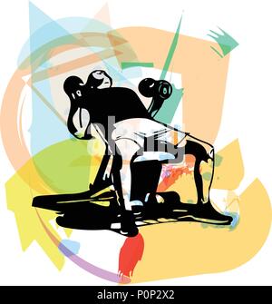 man with barbell doing squats in gym vector illustration Stock Vector