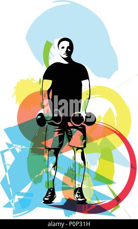 man with barbell doing squats in gym vector illustration Stock Vector