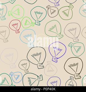 Seamless abstract light bulb illustrations background. Cartoon style vector graphic. Stock Vector