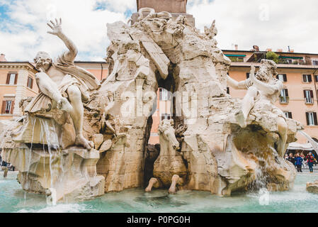 ROME, ITALY - 10 MARCH 2018: ancient Fountain of Four Rivers Stock Photo
