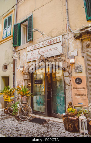 CASTEL GANDOLFO, ROME SUBURB, ITALY - MARCH 14, 2018: entrance to pizzeria Stock Photo