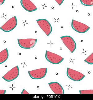 Bright colorful vector seamless pattern with sliced watermelons Stock Vector